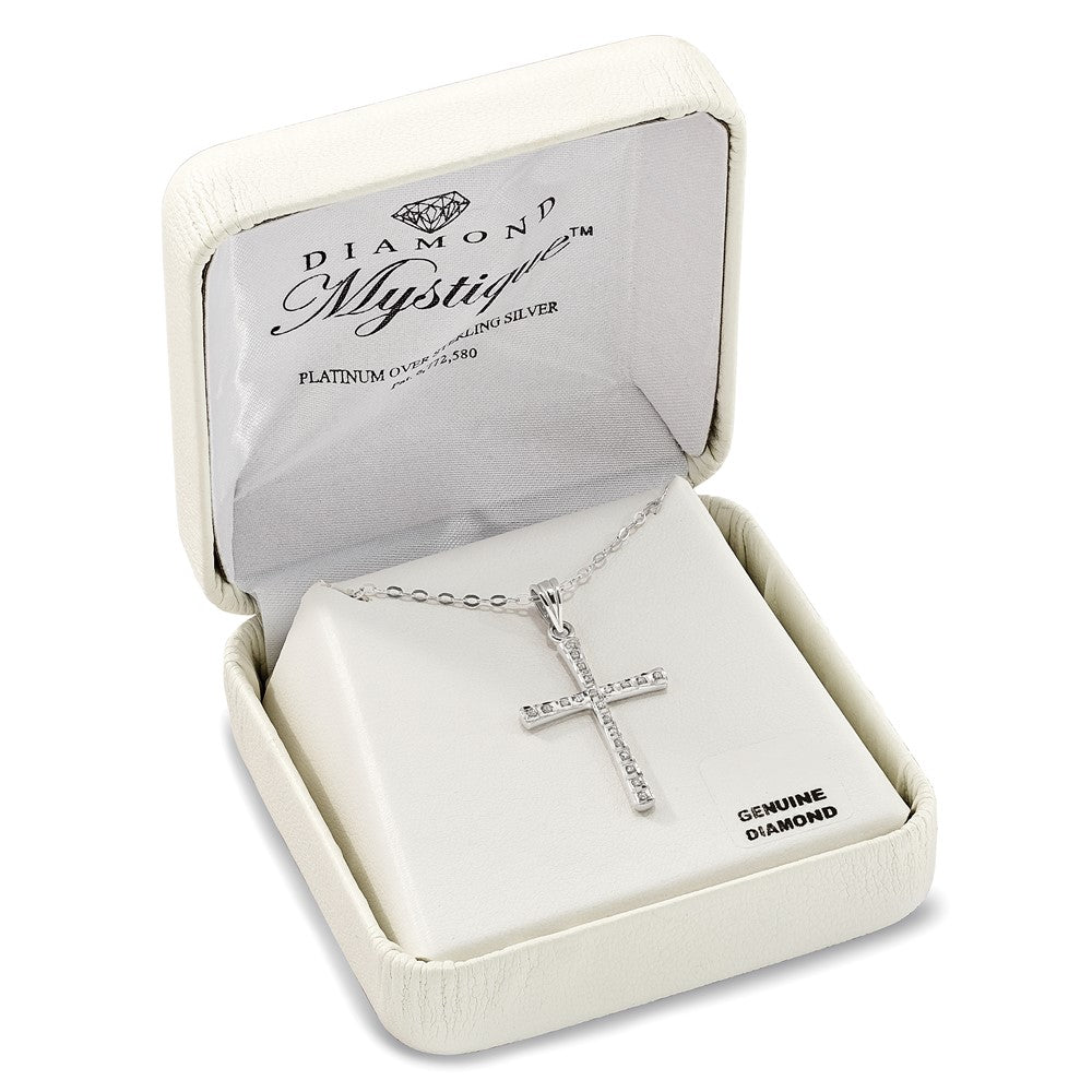 Diamond Fascination Diamond Mystique Sterling Silver Platinum-plated Diamond Cross 18 Inch Necklace