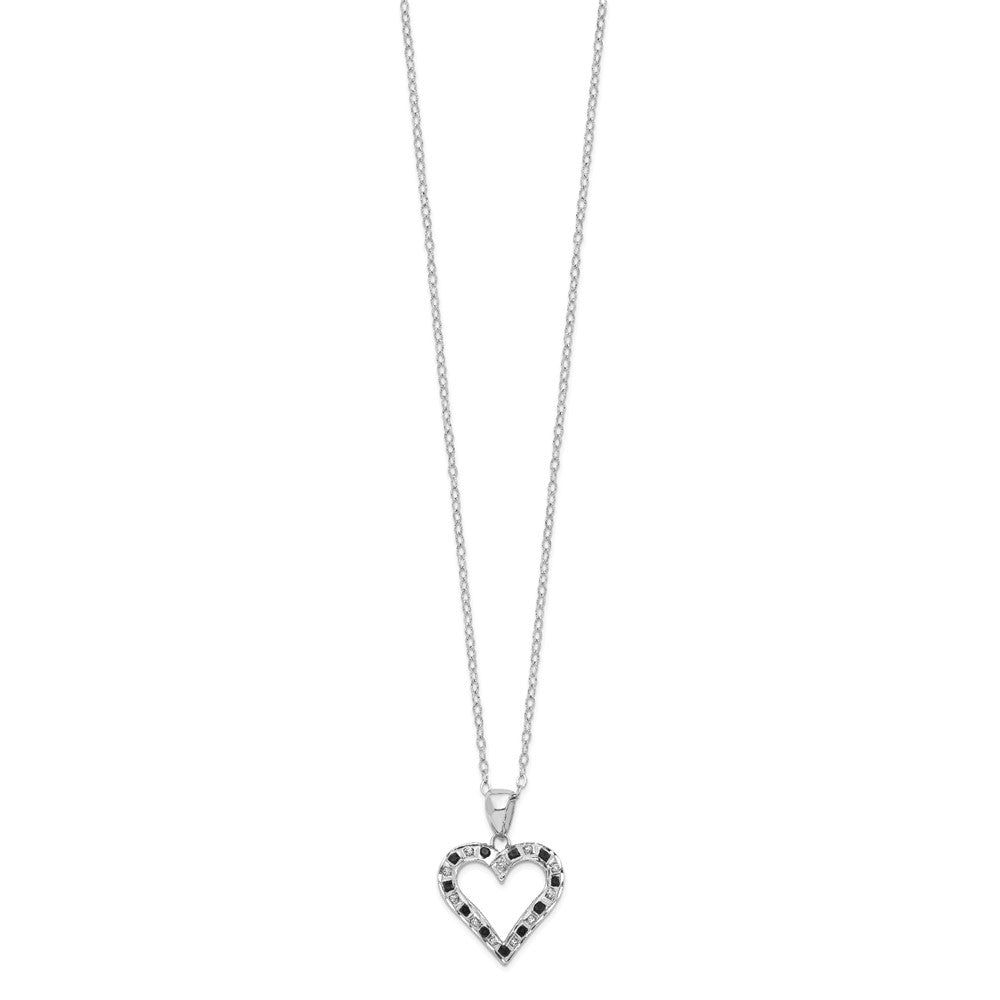 Diamond Fascination Diamond Mystique Sterling Silver Platinum-plated Diamond Black and White Diamond Heart 18 Inch Necklace