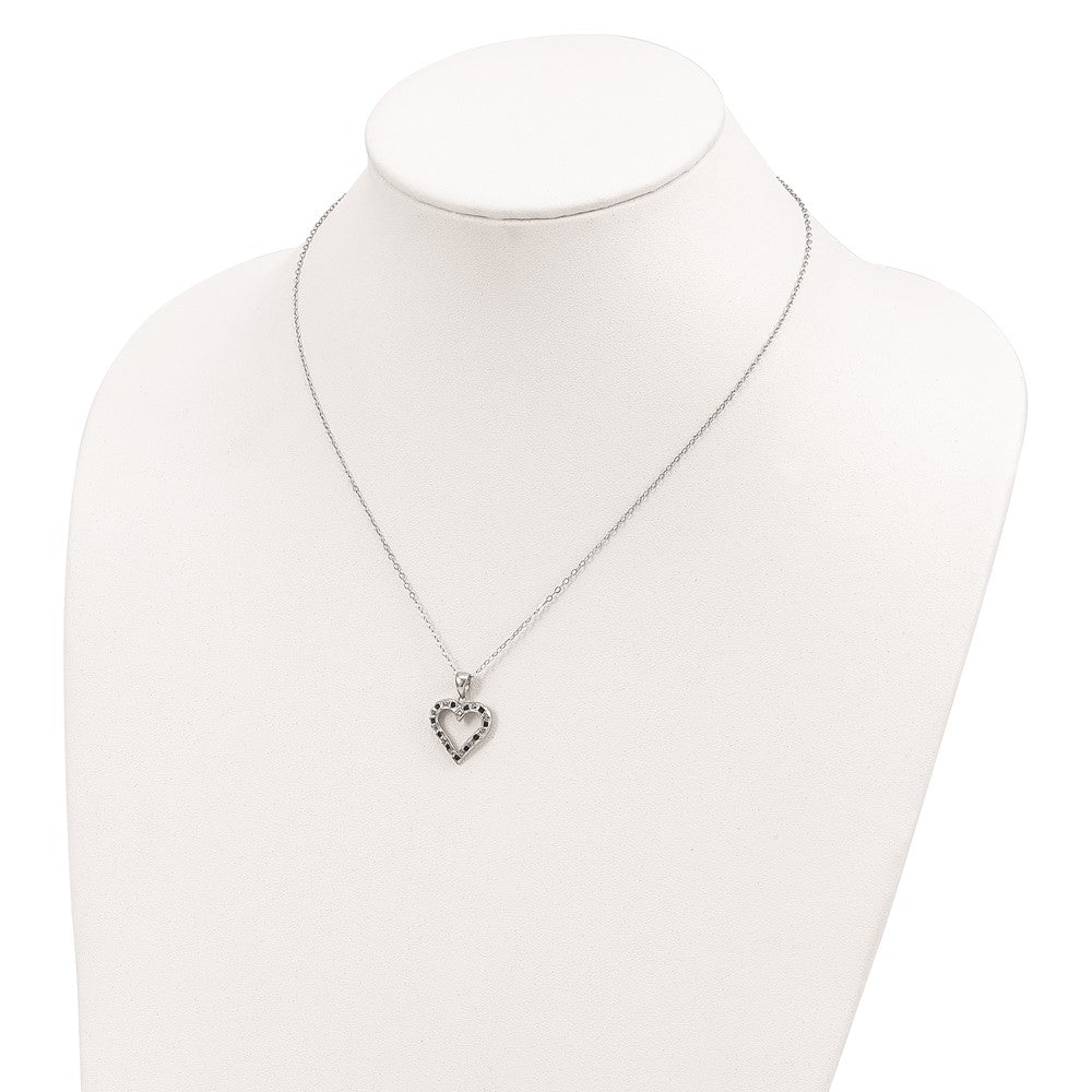 Diamond Fascination Diamond Mystique Sterling Silver Platinum-plated Diamond Black and White Diamond Heart 18 Inch Necklace