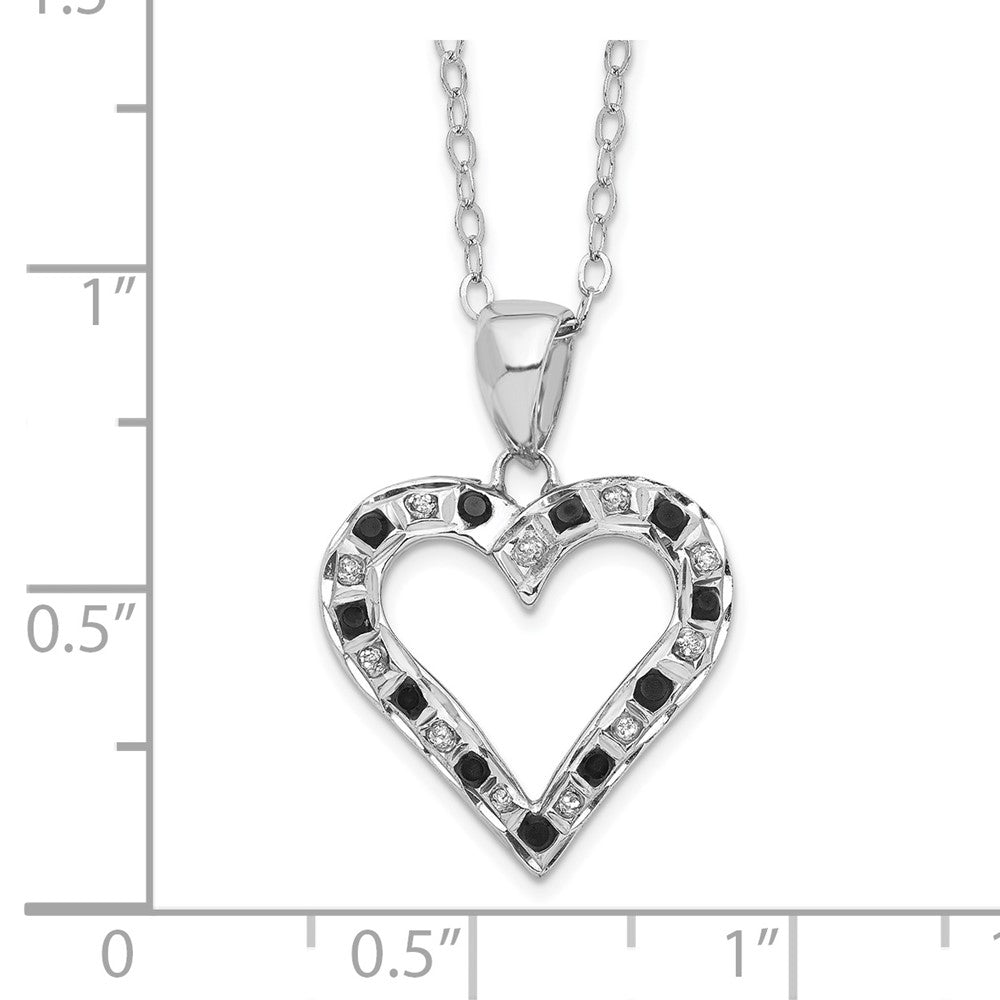 Diamond Fascination Diamond Mystique Sterling Silver Platinum-plated Diamond Black and White Diamond Heart 18 Inch Necklace