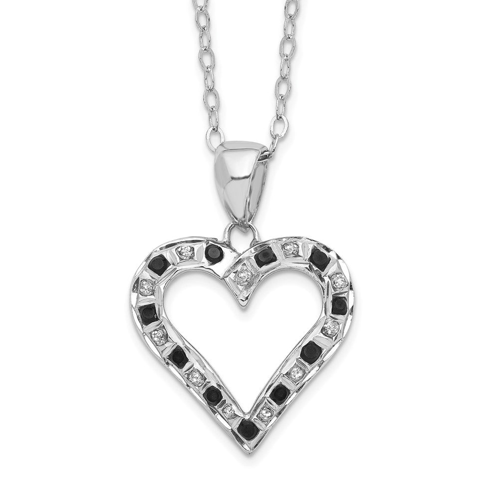 Diamond Fascination Diamond Mystique Sterling Silver Platinum-plated Diamond Black and White Diamond Heart 18 Inch Necklace