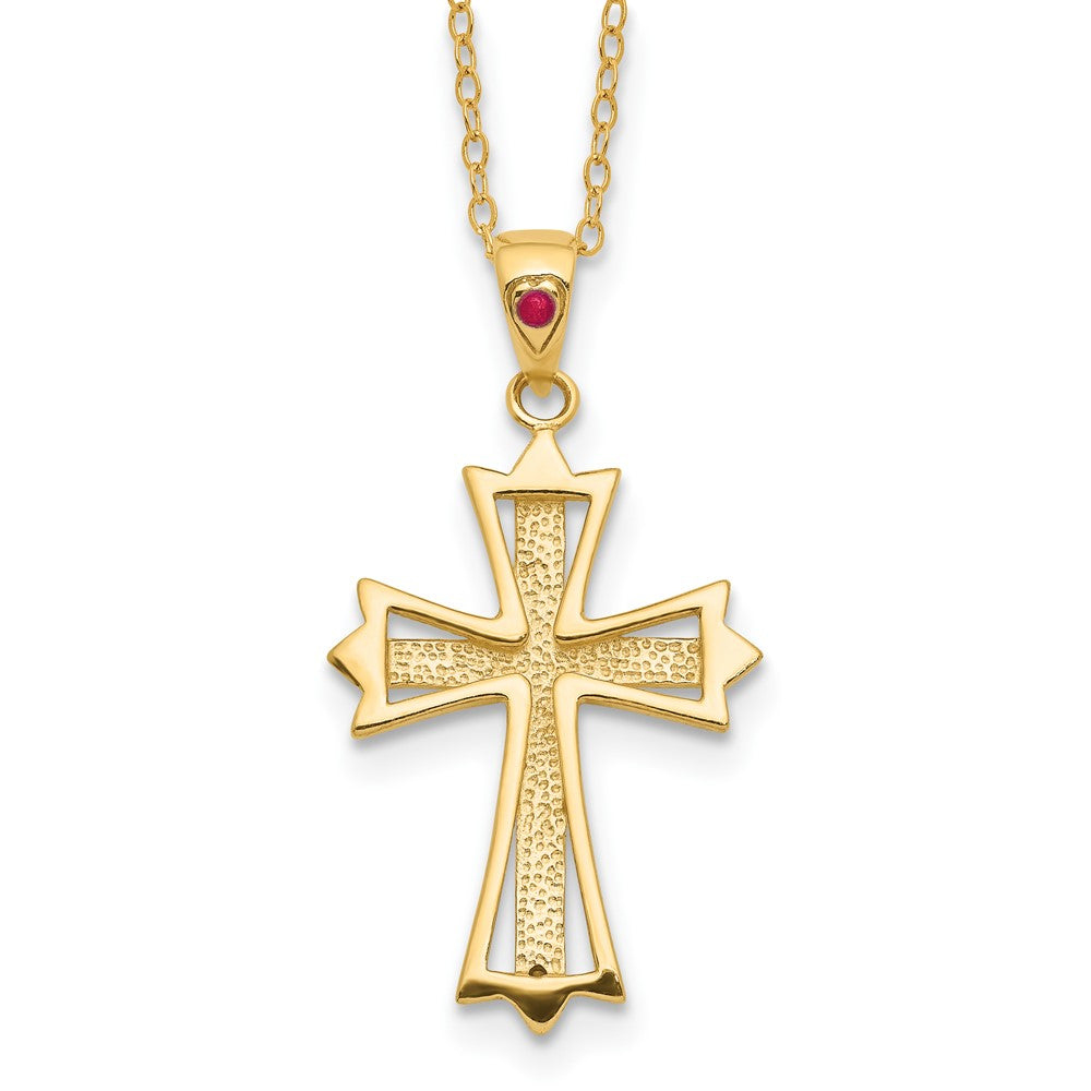 Diamond Fascination Diamond Mystique Sterling Silver 18K Gold-plated Diamond and Ruby Cross 18 Inch Necklace