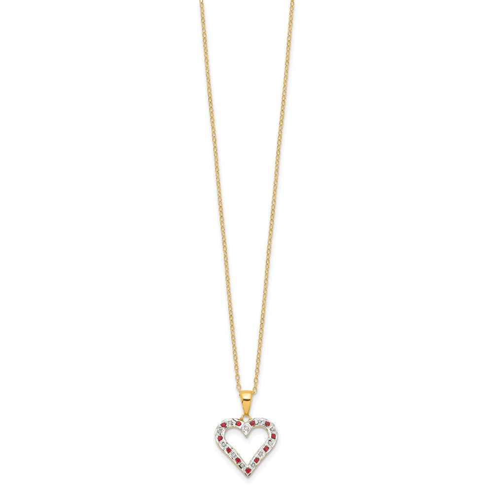 Diamond Fascination Diamond Mystique Sterling Silver 18K Gold-plated Diamond and Ruby Heart 18 Inch Necklace