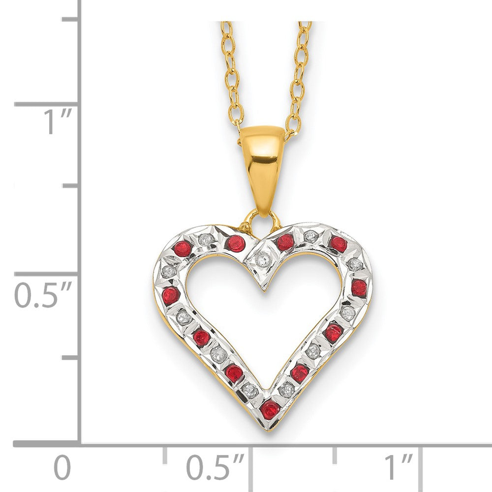 Diamond Fascination Diamond Mystique Sterling Silver 18K Gold-plated Diamond and Ruby Heart 18 Inch Necklace