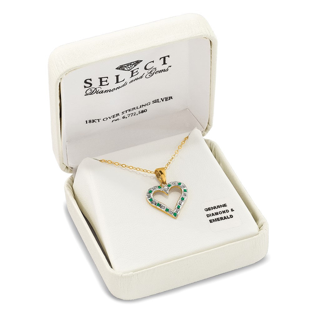 Diamond Fascination Diamond Mystique Sterling Silver 18K Gold-plated Diamond and Emerald Heart 18 Inch Necklace