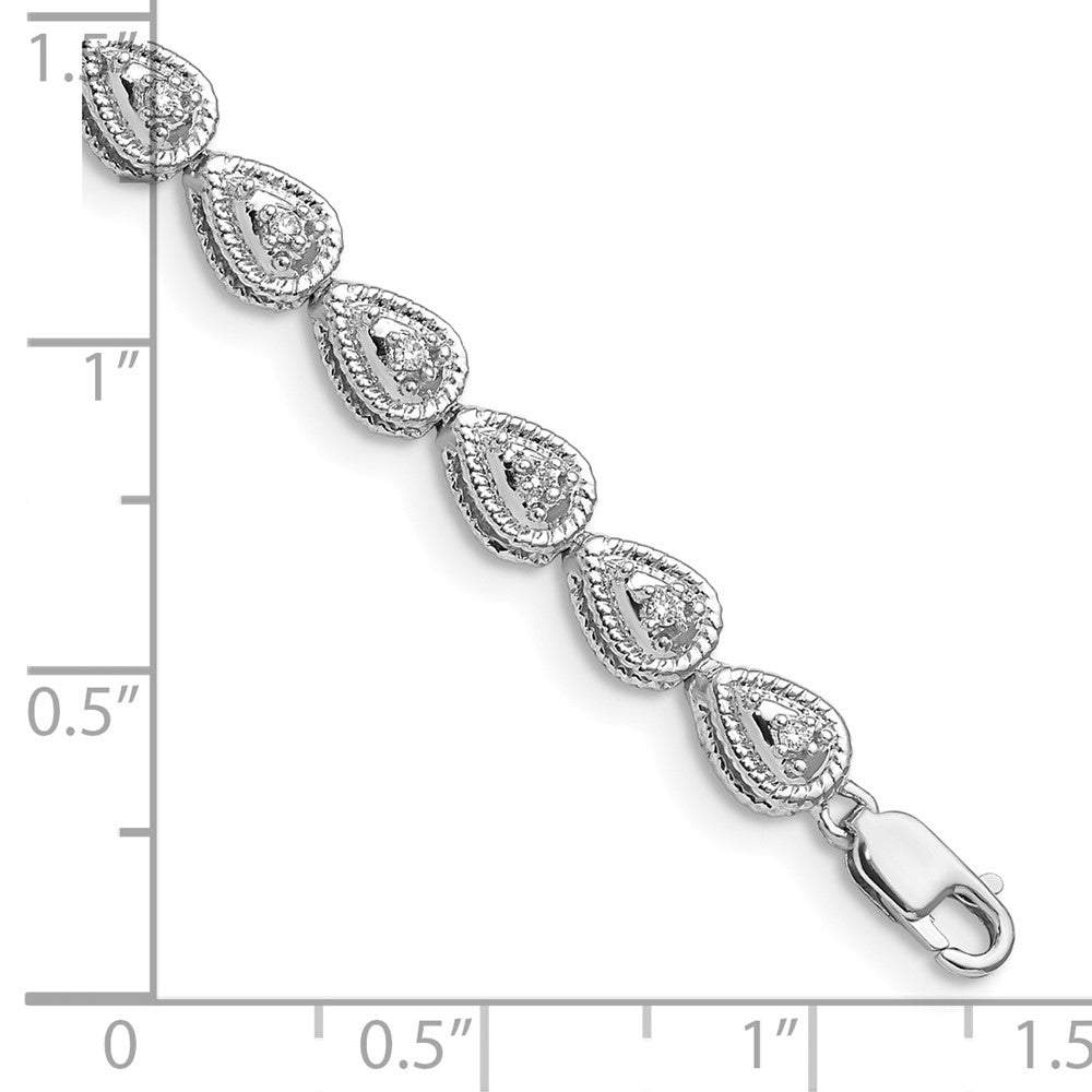 Sterling Silver Rhodium Plated Diamond Teardrop Link Bracelet