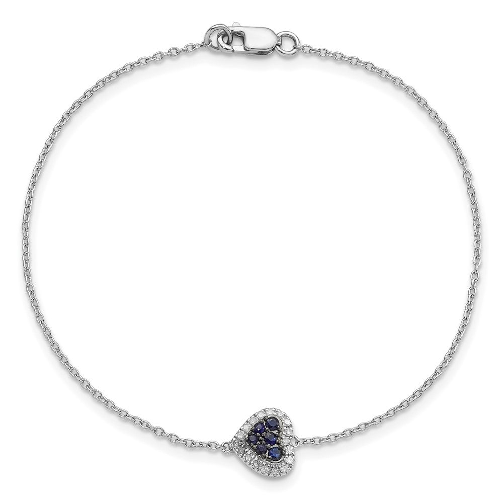 Sterling Silver Rhodium Diam. & Sapphire Heart Bracelet