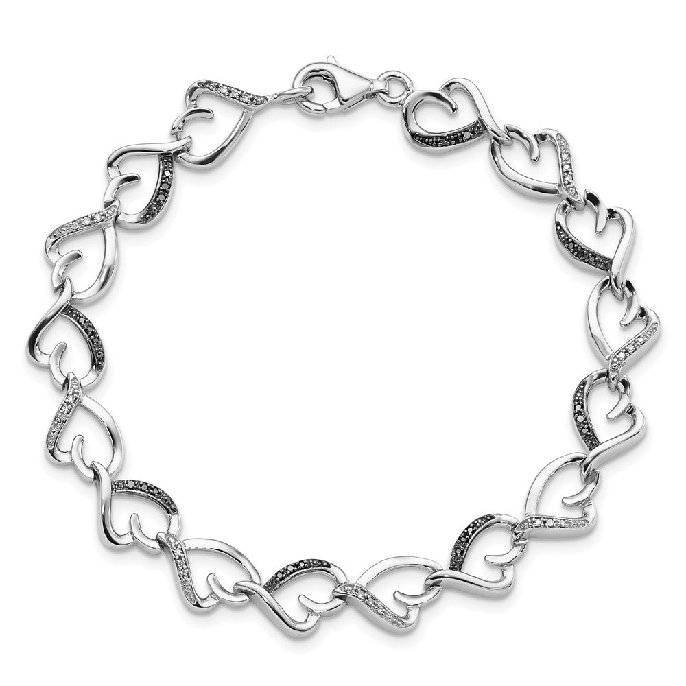 White Night Sterling Silver Rhodium-plated Black and White Diamond Heart Infinity 7.5 Inch Bracelet