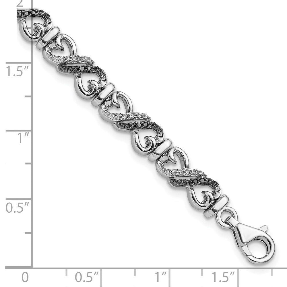 White Night Sterling Silver Rhodium-plated Black and White Diamond Infinity Heart 7.5 Inch Bracelet