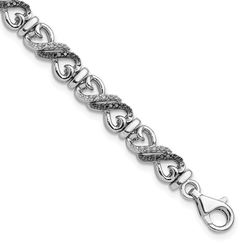 White Night Sterling Silver Rhodium-plated Black and White Diamond Infinity Heart 7.5 Inch Bracelet