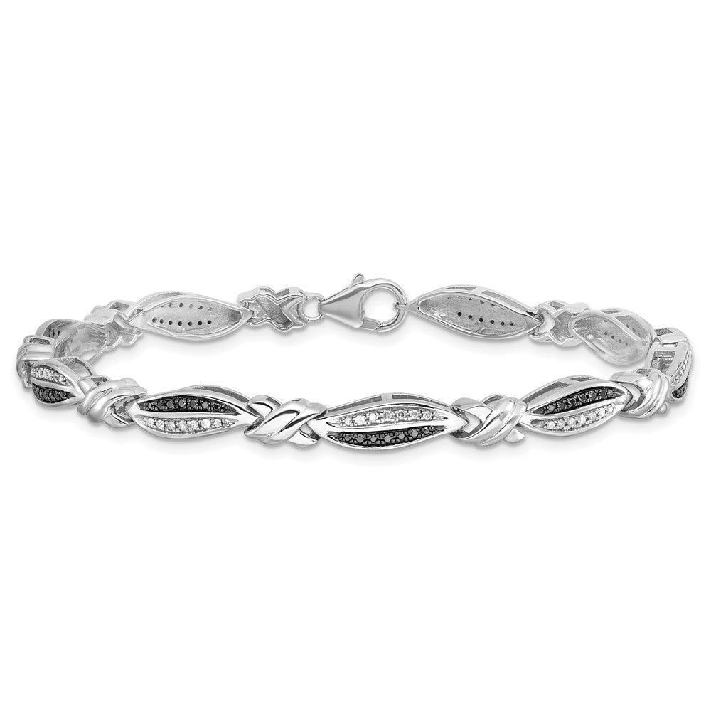 White Night Sterling Silver Rhodium-plated Black and White Diamond 7.5 Inch Bracelet