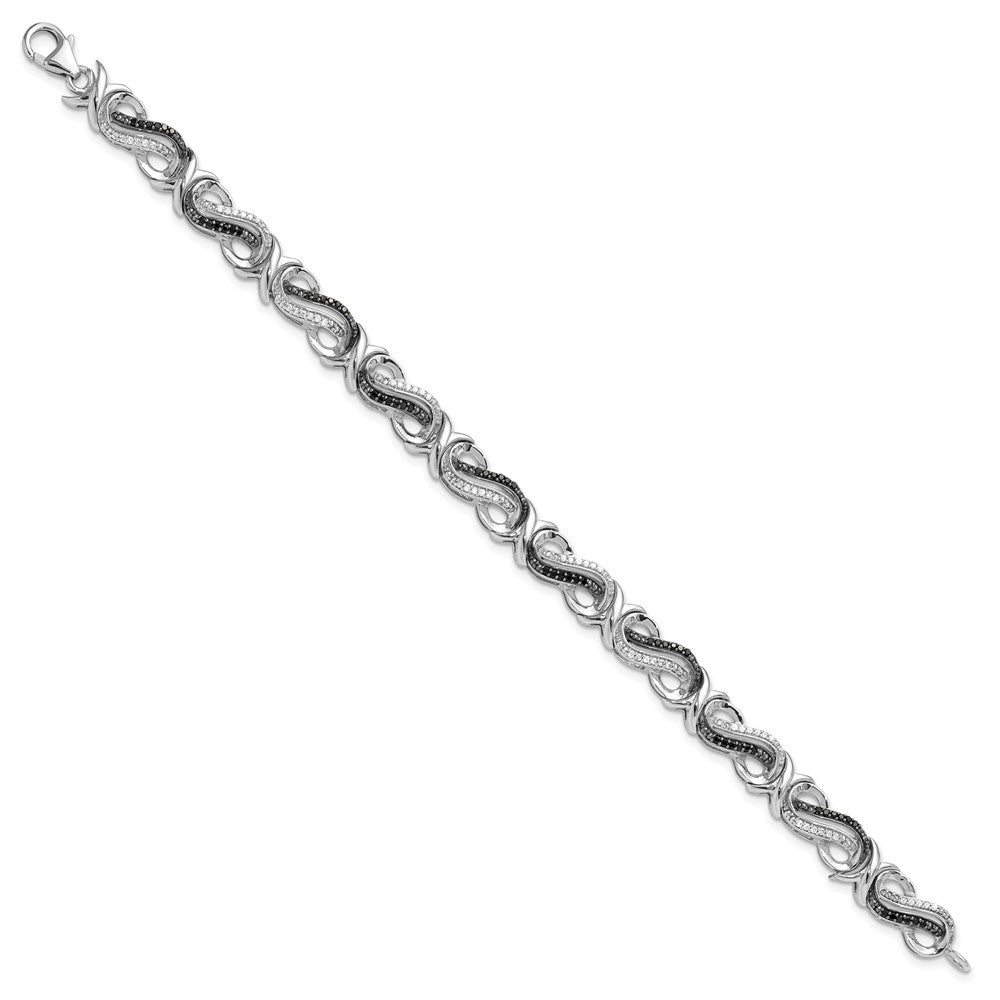 White Night Sterling Silver Rhodium-plated Black and White Diamond 7.5 Inch Bracelet