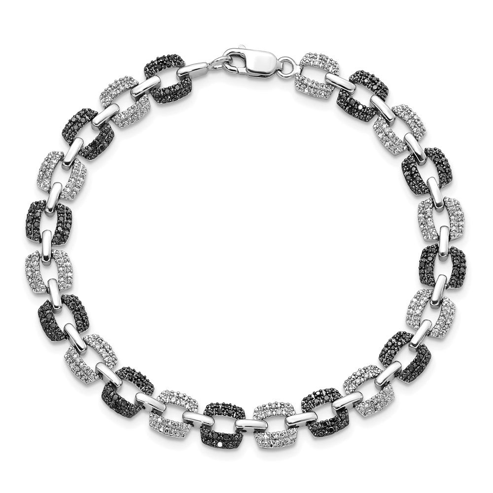 White Night Sterling Silver Rhodium-plated Black and White Diamond 7.5 Inch Bracelet