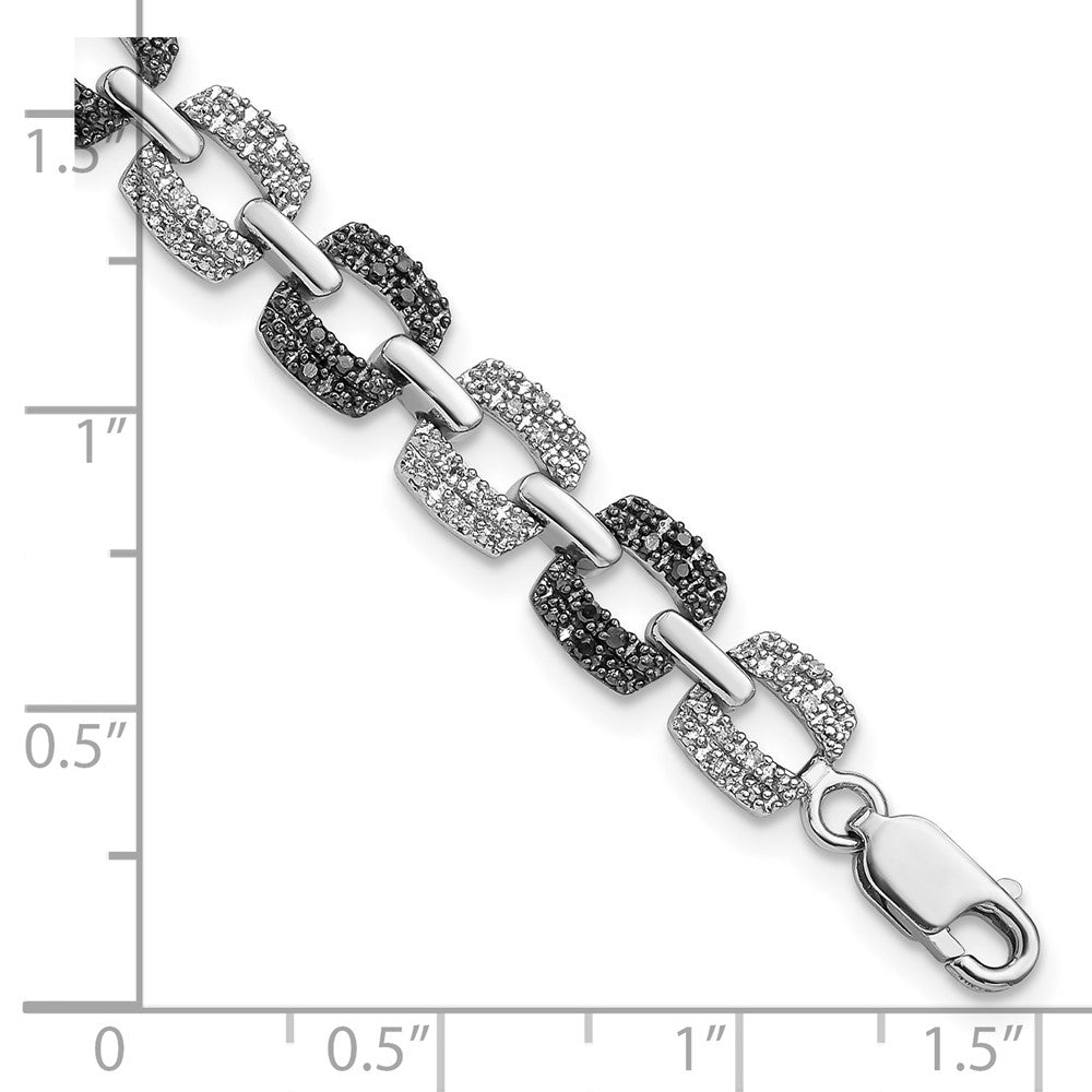 White Night Sterling Silver Rhodium-plated Black and White Diamond 7.5 Inch Bracelet