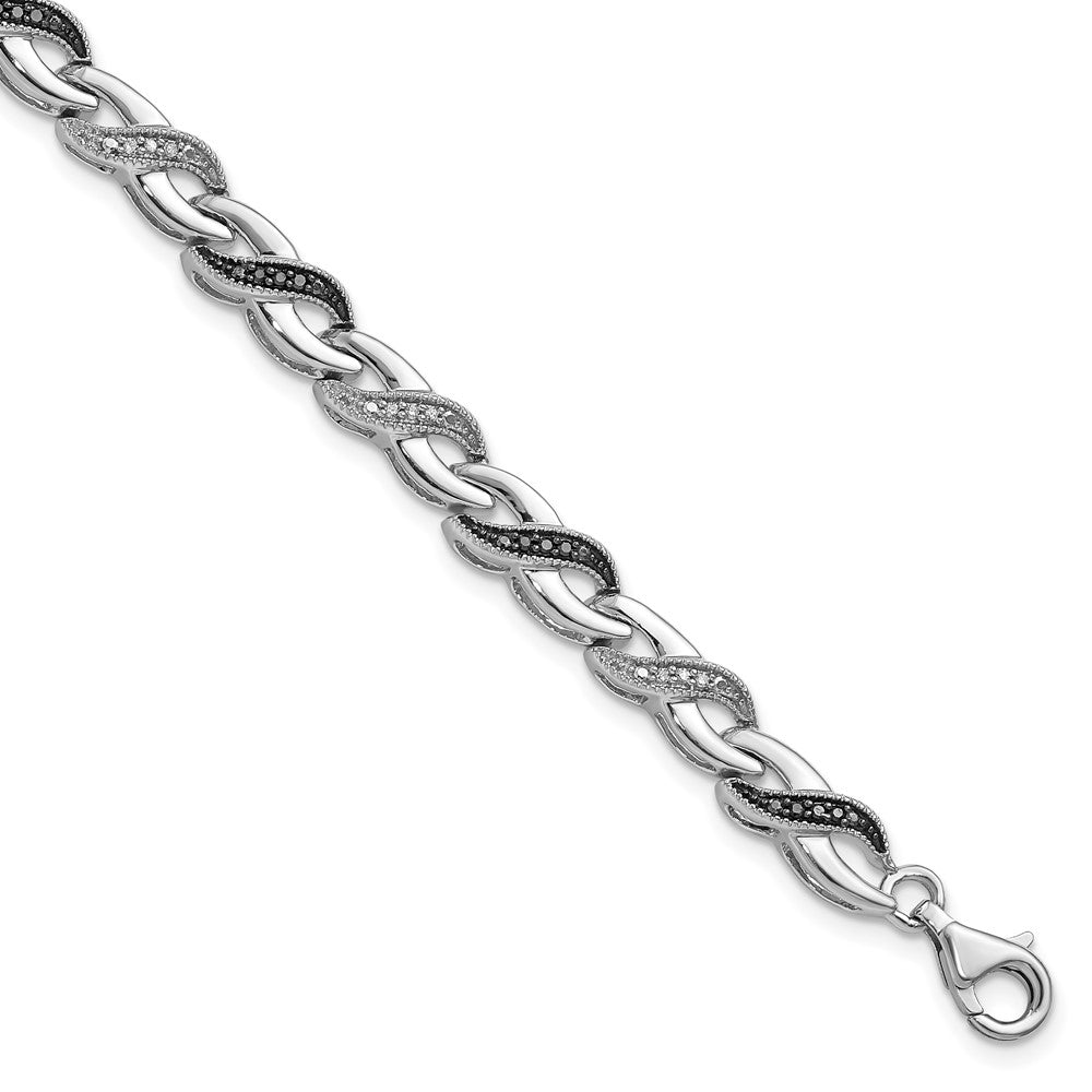 White Night Sterling Silver Rhodium-plated Black and White Diamond 7.5 Inch Bracelet