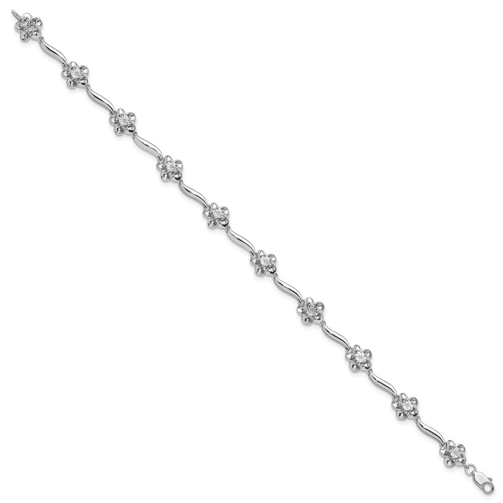 Sterling Silver Rhodium-plated Floral Diamond Bracelet