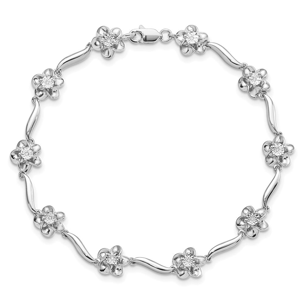 Sterling Silver Rhodium-plated Floral Diamond Bracelet