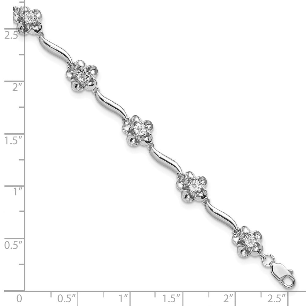 Sterling Silver Rhodium-plated Floral Diamond Bracelet