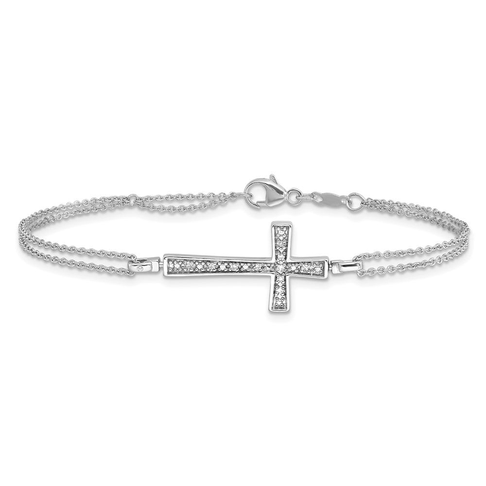 Sterling Silver Rhod 0.1ct. Blk & Wht Dia. Rvsble Cross 2 Strand Bracelet