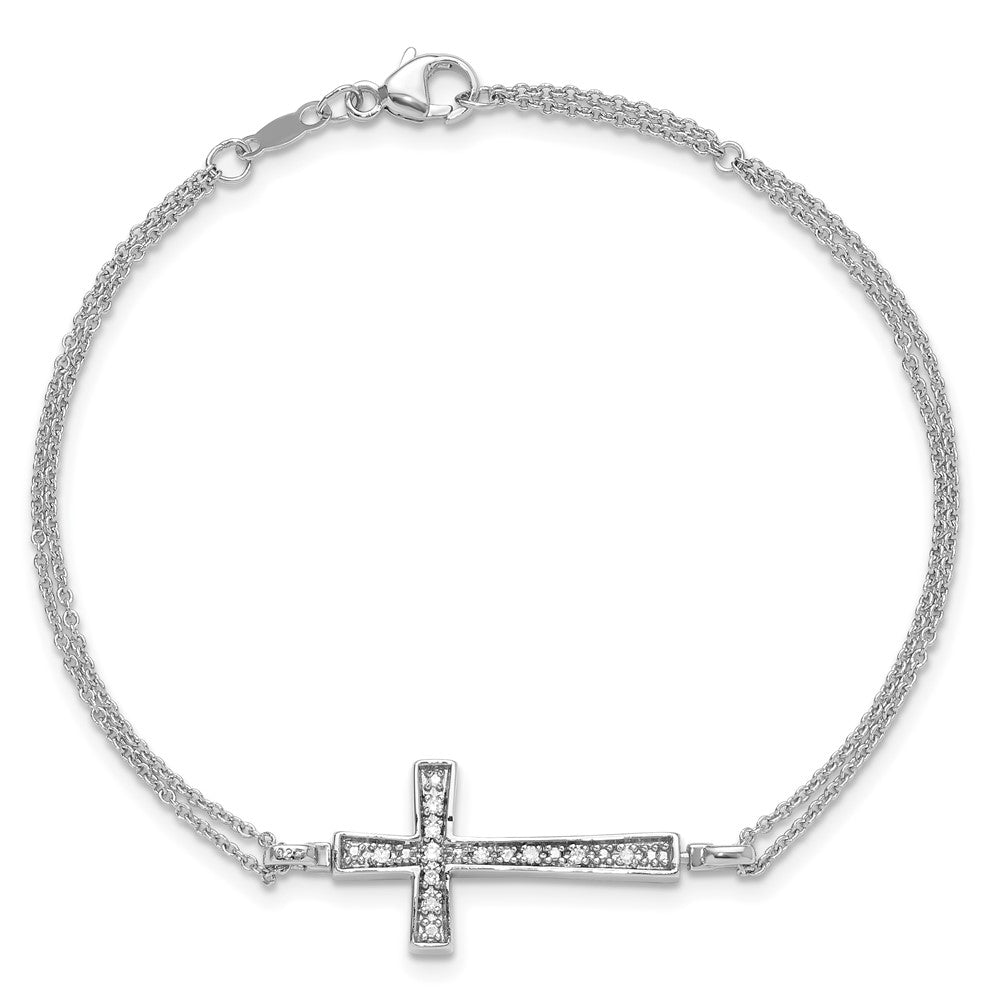 Sterling Silver Rhod 0.1ct. Blk & Wht Dia. Rvsble Cross 2 Strand Bracelet