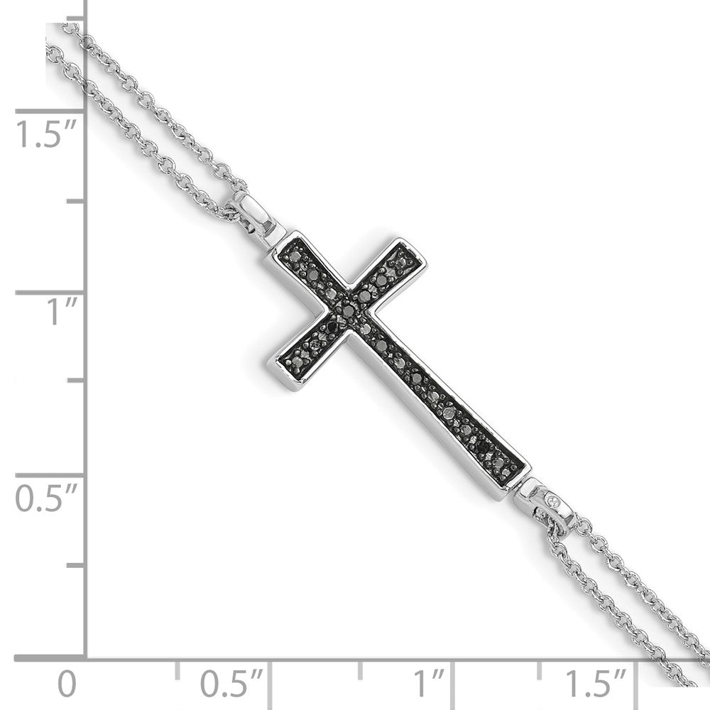 Sterling Silver Rhod 0.1ct. Blk & Wht Dia. Rvsble Cross 2 Strand Bracelet