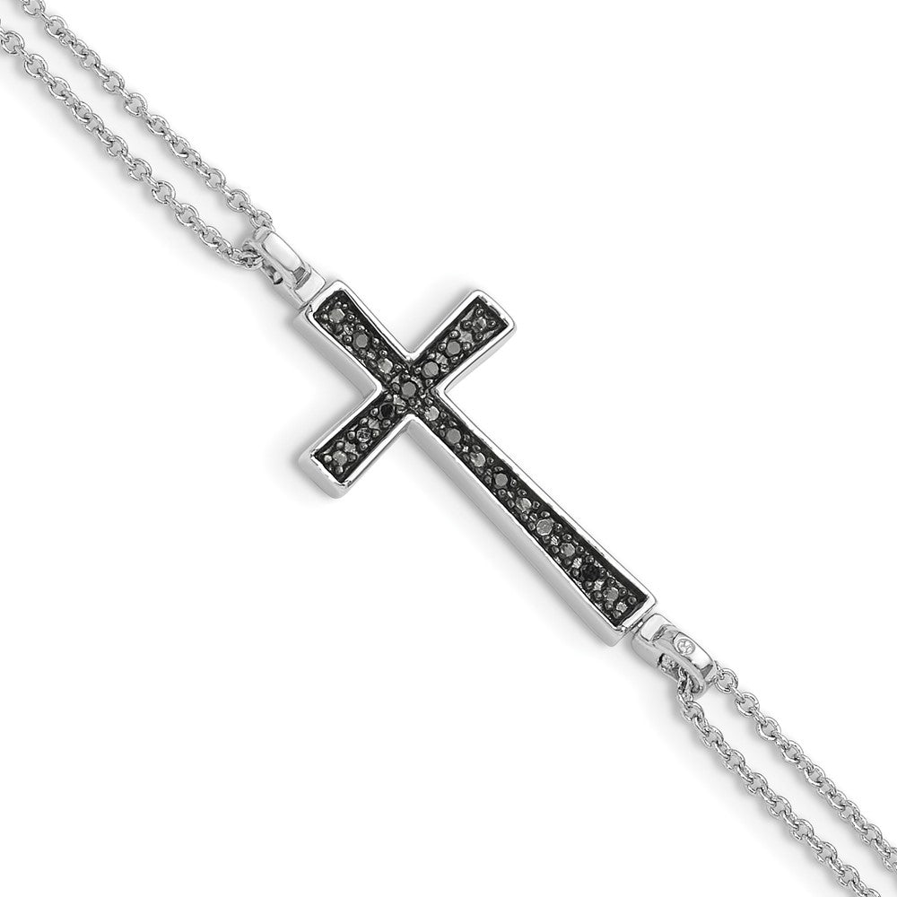 Sterling Silver Rhod 0.1ct. Blk & Wht Dia. Rvsble Cross 2 Strand Bracelet