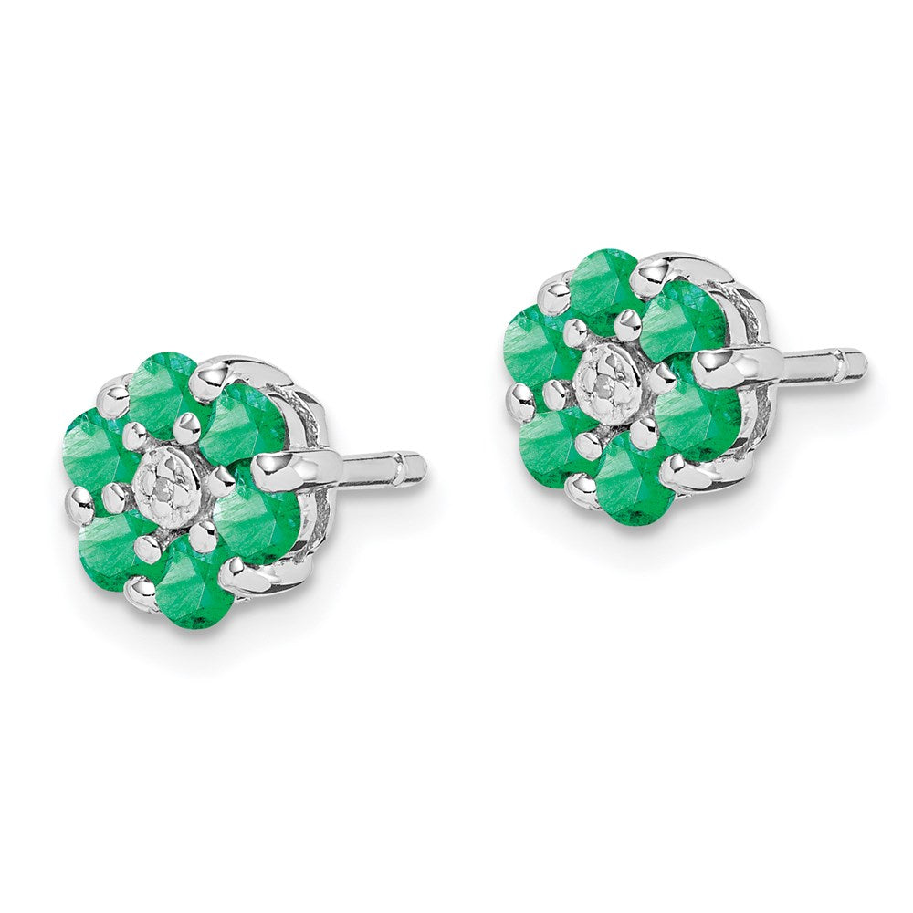 Sterling Silver Rhodium Emerald & Diamond Post Earrings