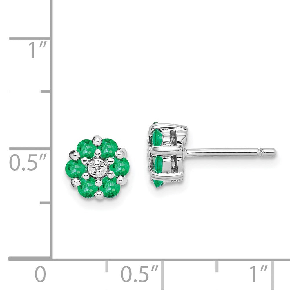 Sterling Silver Rhodium Emerald & Diamond Post Earrings