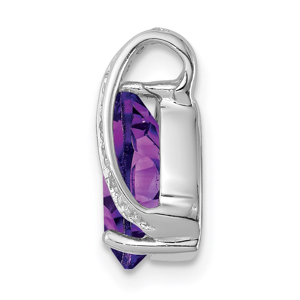 Sterling Silver Rhodium Pear Amethyst Chain Slide