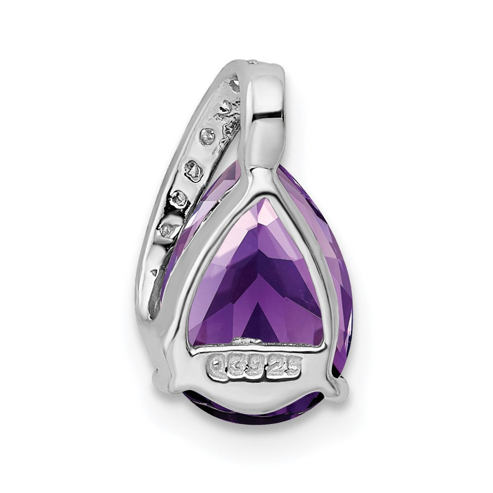 Sterling Silver Rhodium Pear Amethyst Chain Slide