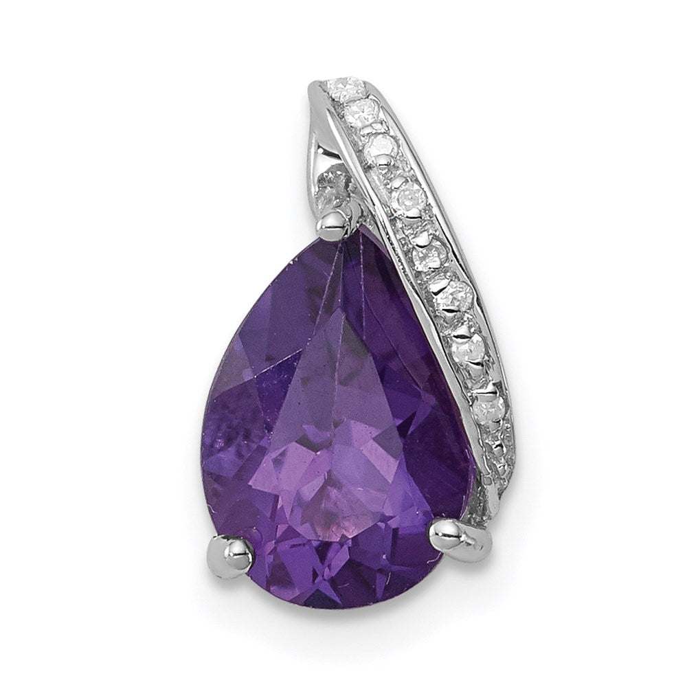 Sterling Silver Rhodium Pear Amethyst Chain Slide