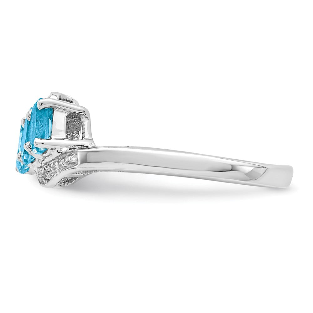 Sterling Silver Rhodium 3 Stone Light Swiss Blue Topaz & Diamond Ring