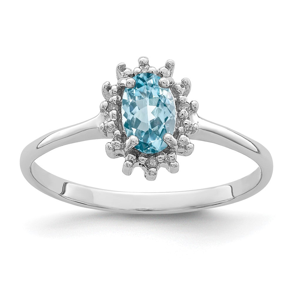 Sterling Silver Rhodium Swiss Blue Topaz Diamond Ring