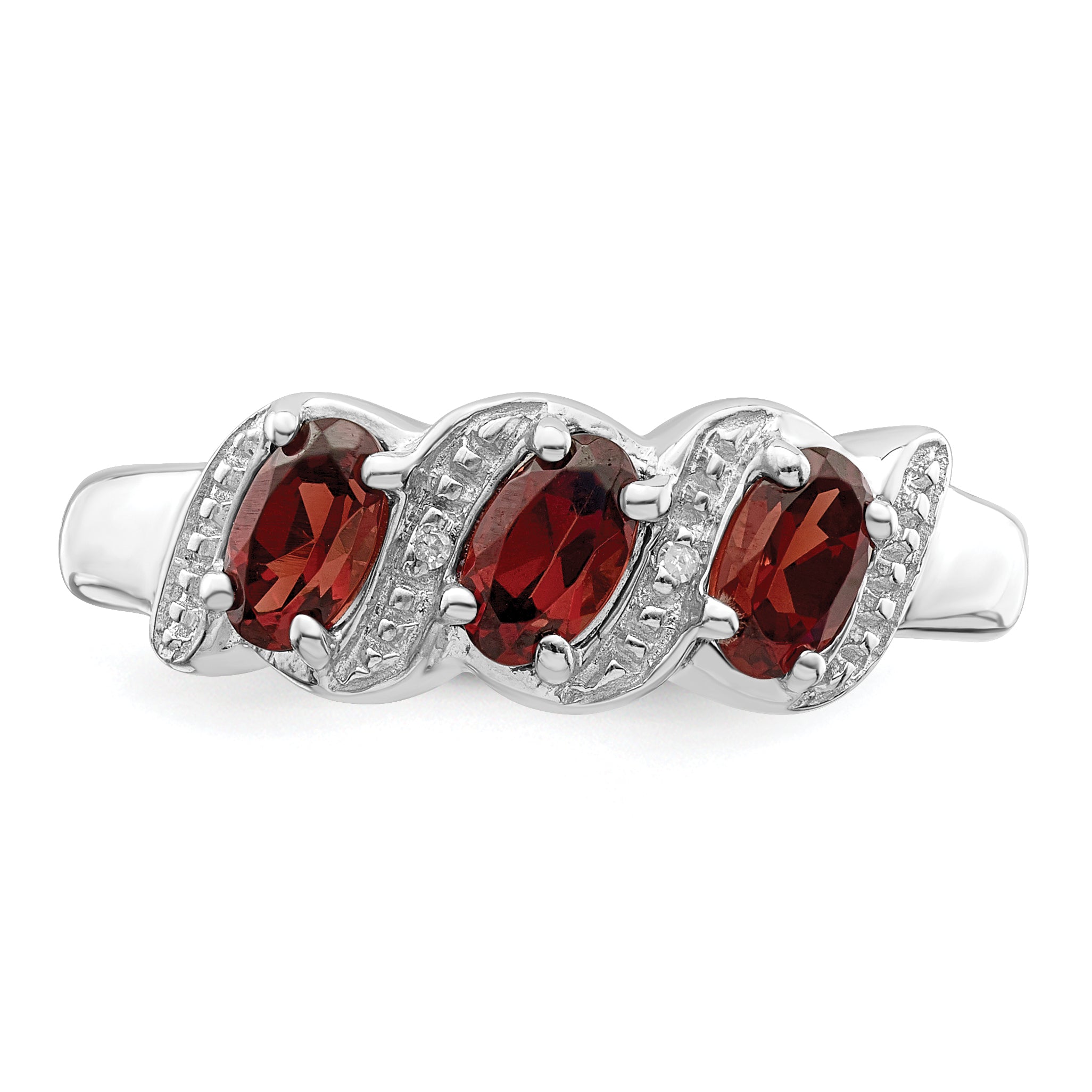 Sterling Silver Rhodium-plated Garnet & Diamond Ring QDX589