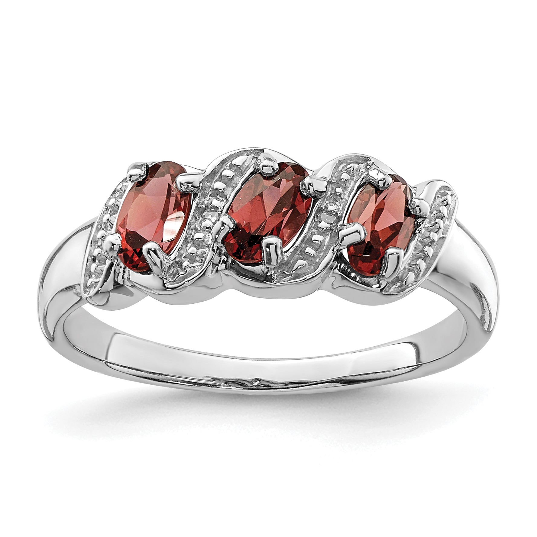 Sterling Silver Rhodium-plated Garnet & Diamond Ring QDX589