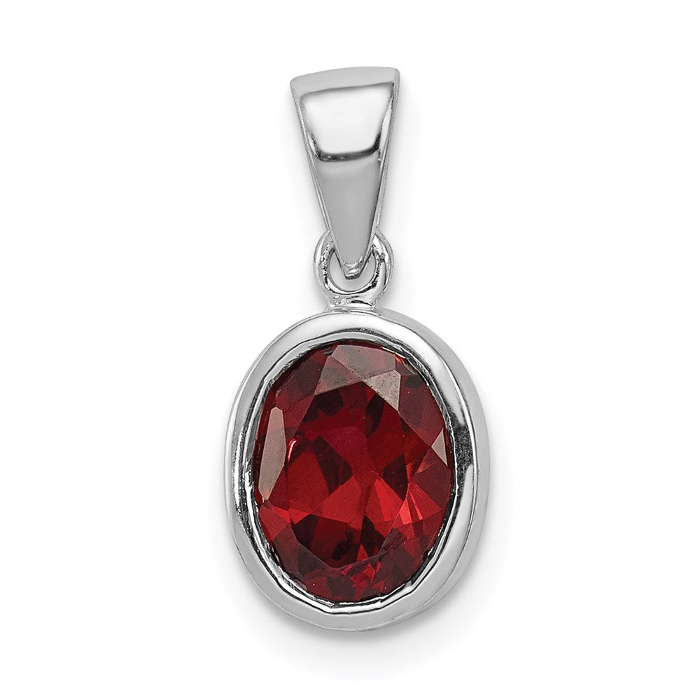 Sterling Silver Rhodium Garnet Pendant