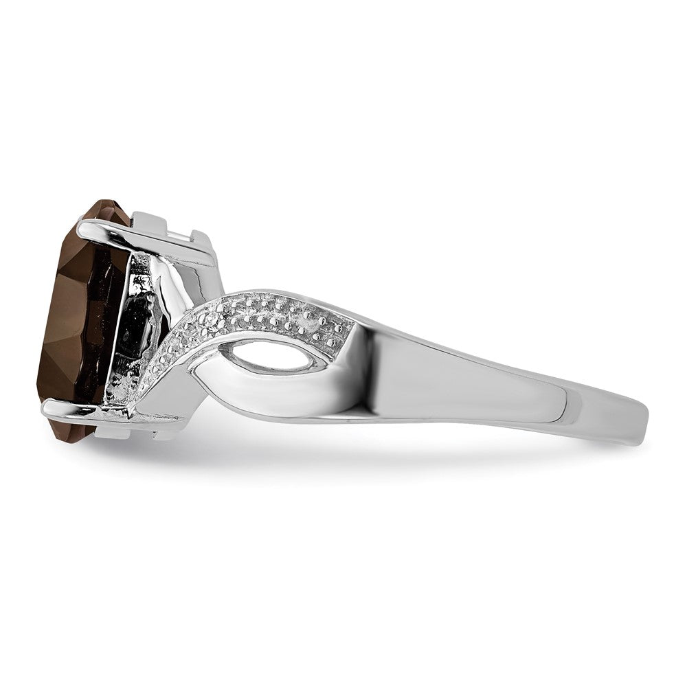 Sterling Silver Rhodium Smoky Quartz & Diamond Ring