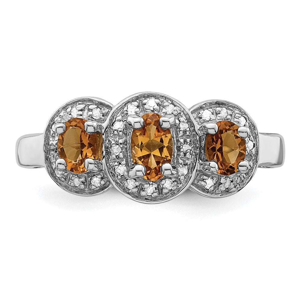 Sterling Silver Rhodium Citrine & Diamond Ring