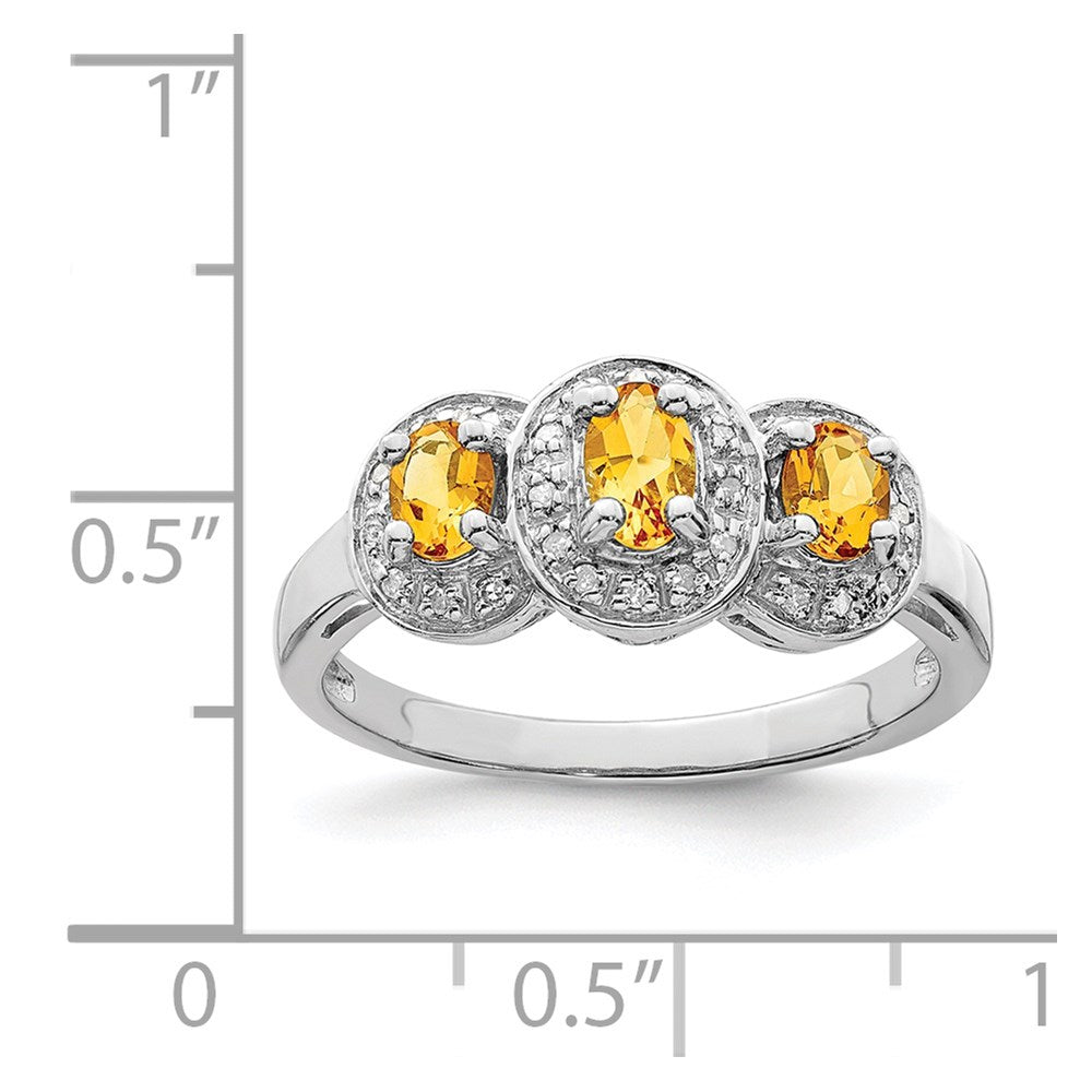 Sterling Silver Rhodium Citrine & Diamond Ring