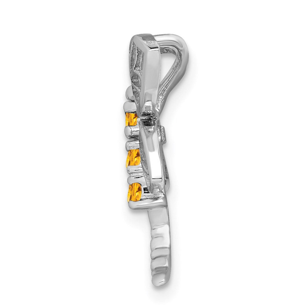 Sterling Silver Rhodium Citrine Dragonfly Chain Slide