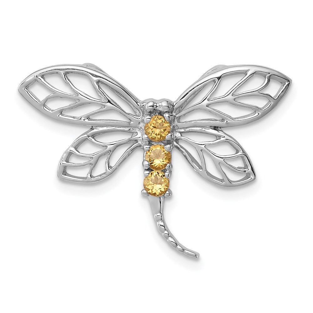 Sterling Silver Rhodium Citrine Dragonfly Chain Slide