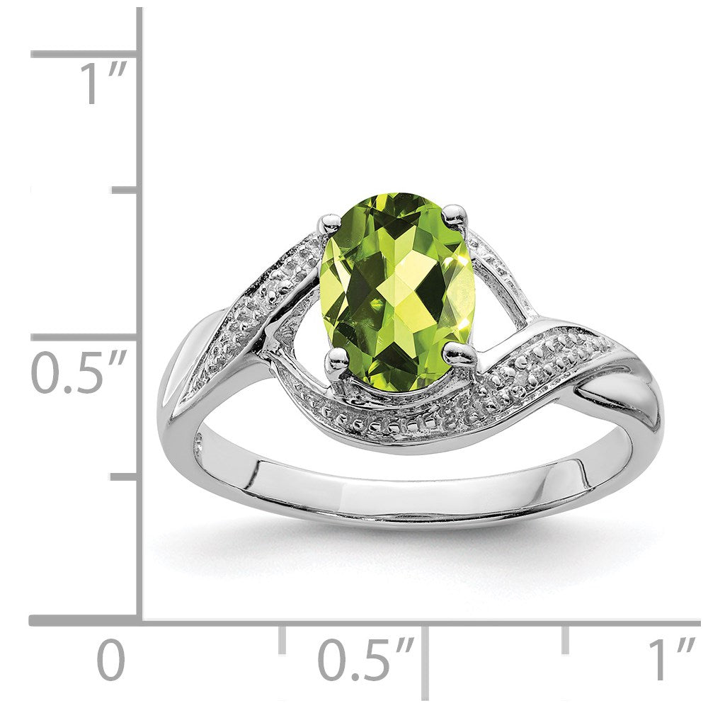 Sterling Silver Rhodium Peridot & Diamond Ring