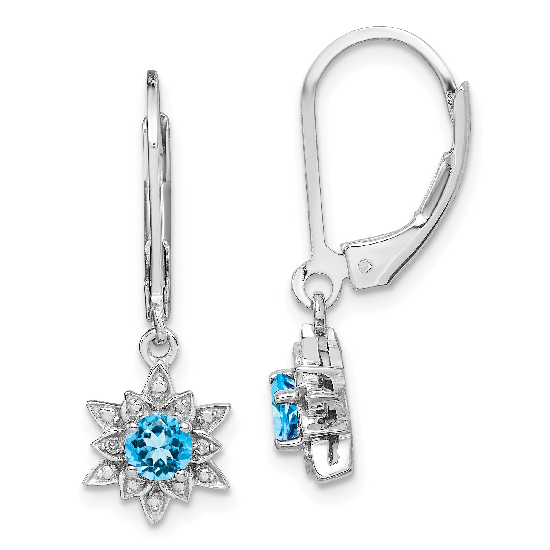 Sterling Silver Rhodium-plated Diamond & Light Blue Topaz Earrings QE10157BT