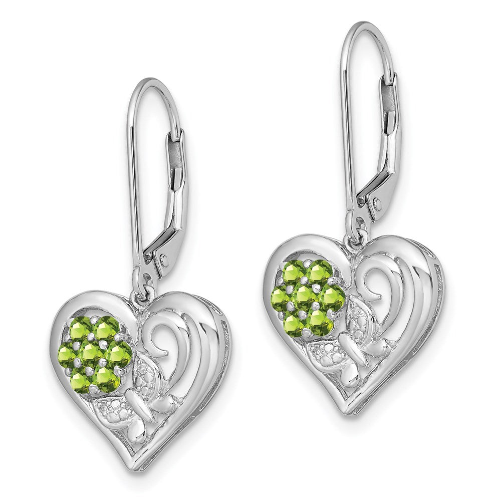 Sterling Silver Rhodium-plated Peridot Diamond Earrings