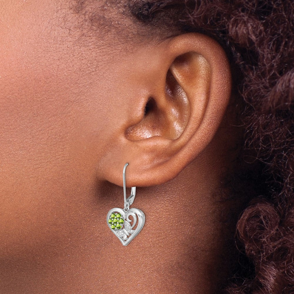 Sterling Silver Rhodium-plated Peridot Diamond Earrings