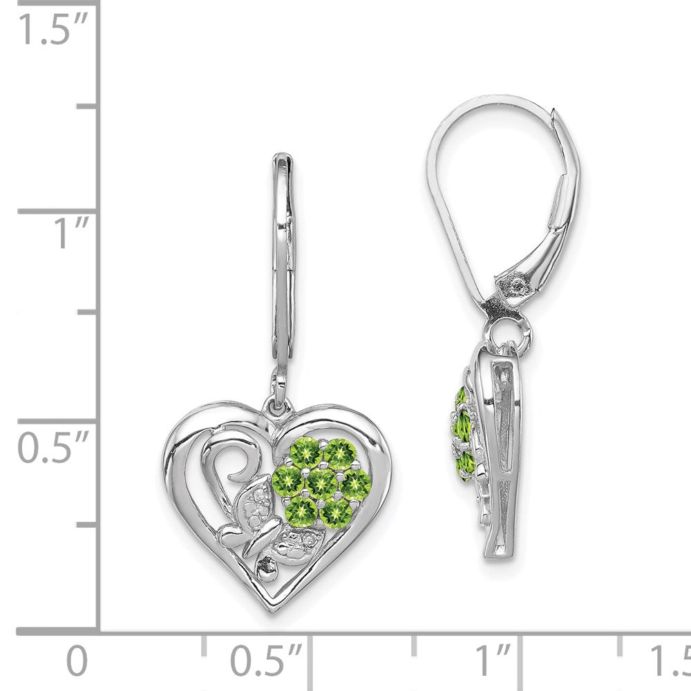 Sterling Silver Rhodium-plated Peridot Diamond Earrings