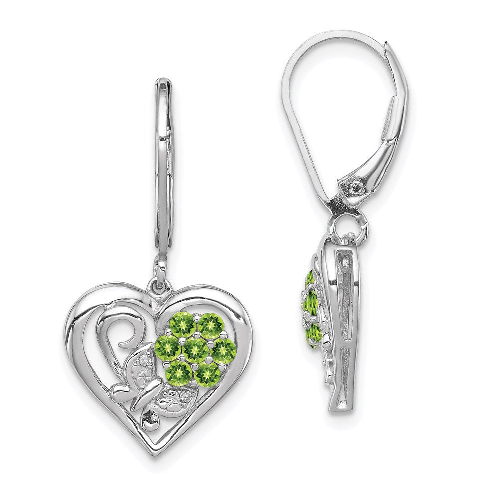 Sterling Silver Rhodium-plated Peridot Diamond Earrings