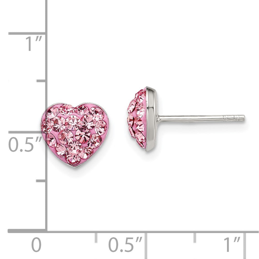 Sterling Silver Rhodium-plated Pink Preciosa Crystal Heart Post Earrings