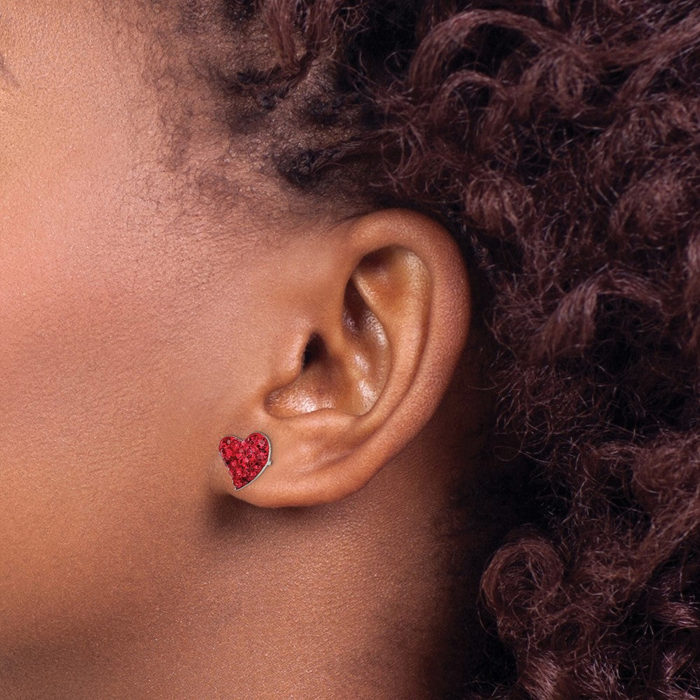 Sterling Silver Rhodium-plated Red Preciosa Crystal Heart Post Earrings