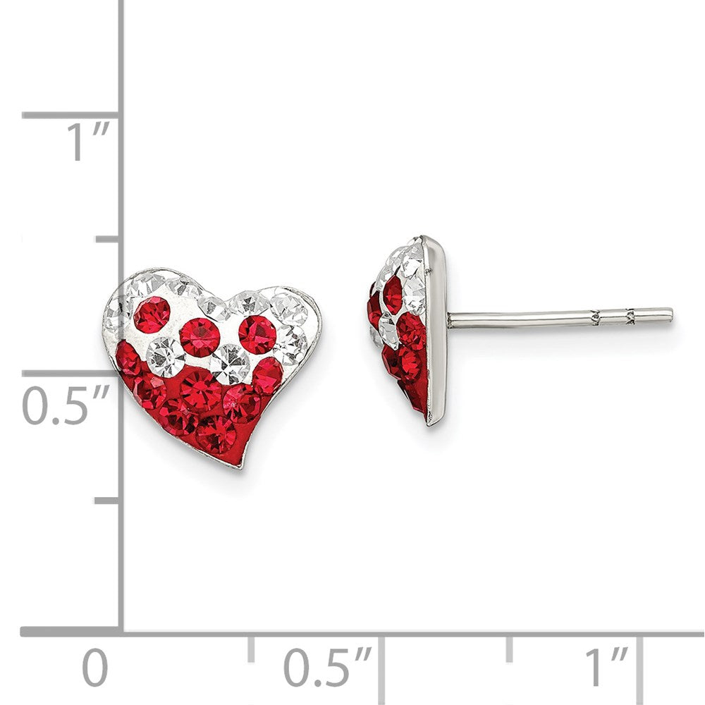 Sterling Silver Rhod-plated Red and White Preciosa Crystal Heart Earrings